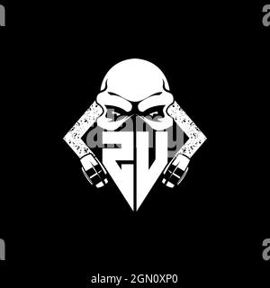 ZU Monogram ESport Gaming with Skull Mask Shape Style Vector Stock Vector
