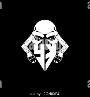 YK Monogram ESport Gaming with Skull Mask Shape Style Vector Stock Vector