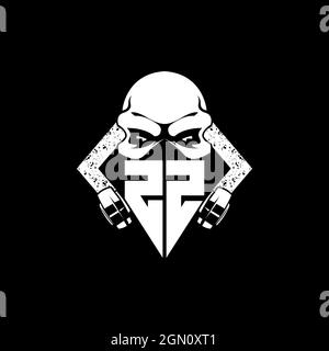 ZZ Monogram ESport Gaming with Skull Mask Shape Style Vector Stock Vector
