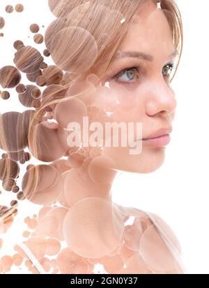 A portrait of a woman combined with a digital illustration Stock Photo