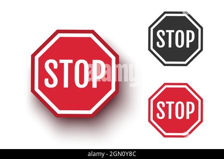Vector set icons of stop sign. Vector Illustration of sign of stop. Stop Coronavirus. Stock Vector