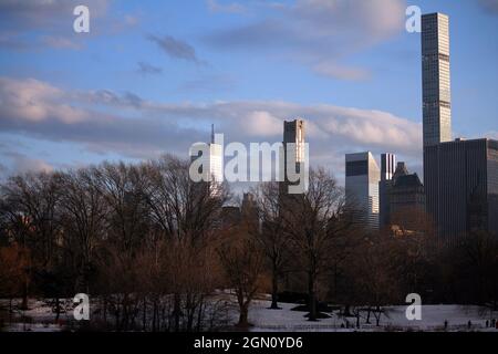 The clouds of a winter sky over Central Park in New York City Stock Photo