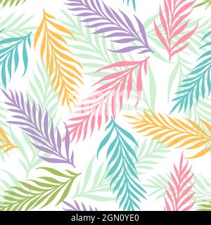 Vector seamless tropical pattern with exotic leaves. Vector floral pattern with tropical plants. Colorful leaves. Stock Vector