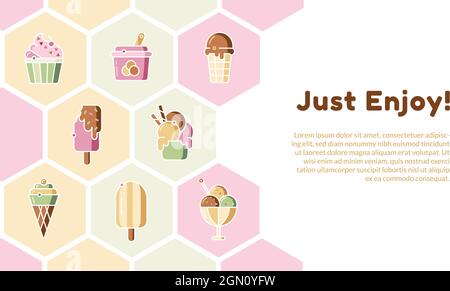 Vector illustration of set of ice creams in flat style. Stock Vector