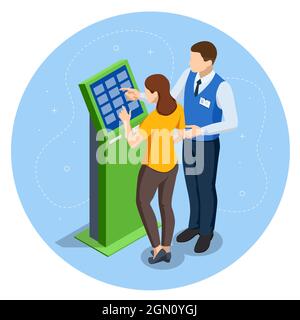 Online payment systems and self-service payments terminals, debit credit card and cash receipt. NFC payments, Payment terminal, Digital touch screen Stock Vector