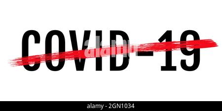Vector icon of stop coronavirus. Vector poster of text COVID-19 with red line. Stop coronavirus. Stock Vector