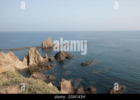 View of the sea from Arrecife de las Sirenas  at Cabo de Gata-Nijar natural park in Almeria, Spain Stock Photo