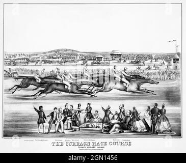 A sketch of races at the Curragh Race Course in County Kildare, Ireland. Created circa 1867 by John Brenan