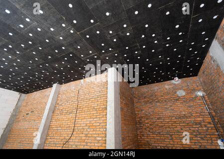 construction of installed in the sloping ceiling of a house. Stock Photo