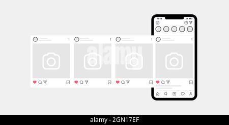 Kyiv, Ukraine - August 1, 2021: Instagram carousel post with smartphone. Interface carousel post as Instagram mockup template. Social network ads Stock Vector