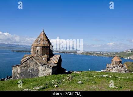 Beautiful shot of Sevanavank monastery on a peninsula of Sevan, Armenia Stock Photo