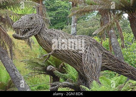 T Rex Willow Sculpture, Logan Botanic Gardens, Scotland Stock Photo