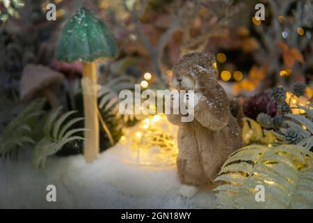 toy squirrel on the snow. Christmas installation. high quality Stock Photo