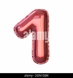 Red metallic balloon font Number 1 ONE 3D rendering illustration isolated on white background Stock Photo