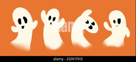Illustration of halloween ghost cartoon icons Stock Photo