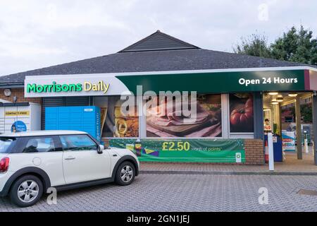 Morrisons Daily shop at fuelling station for petrol and diesel London Greenwich England UK Stock Photo