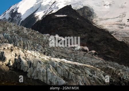The view of a glacier from the hiking trail to Nid d'Aigle, Massif du Mont Blanc, French Alps, September Stock Photo