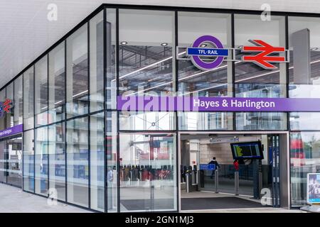 New Hayes and Harlington TFL Rail Overground Train Station London Crossrail Elizabeth Line Stock Photo