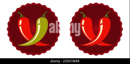 Vector set emblems with red and green chilli peppers. Vector emblems jalapeno or chilli peppers. Chili pepper. Stock Vector