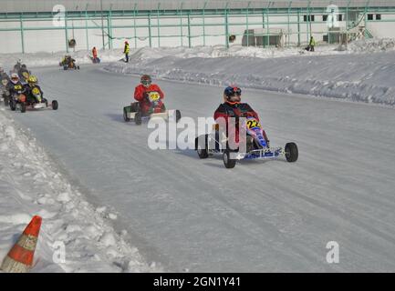 Kovrov, Russia. 25 February 2017. Winter karting competitions in the sports complex Motodrom Stock Photo