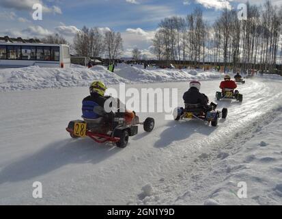 Kovrov, Russia. 25 February 2017. Winter karting competitions in the sports complex Motodrom Stock Photo