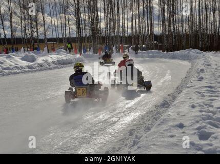 Kovrov, Russia. 25 February 2017. Winter karting competitions in the sports complex Motodrom Stock Photo