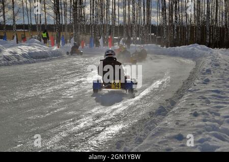 Kovrov, Russia. 25 February 2017. Winter karting competitions in the sports complex Motodrom Stock Photo