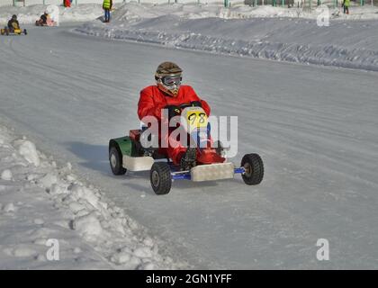 Kovrov, Russia. 25 February 2017. Winter karting competitions in the sports complex Motodrom Stock Photo