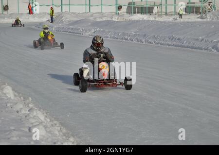 Kovrov, Russia. 25 February 2017. Winter karting competitions in the sports complex Motodrom Stock Photo