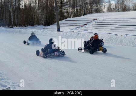 Kovrov, Russia. 25 February 2017. Winter karting competitions in the sports complex Motodrom Stock Photo