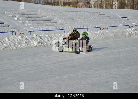 Kovrov, Russia. 25 February 2017. Winter karting competitions in the sports complex Motodrom Stock Photo