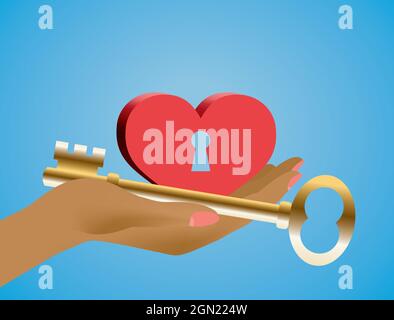 Giving key to the heart. Vector illustration. EPS10. Stock Vector