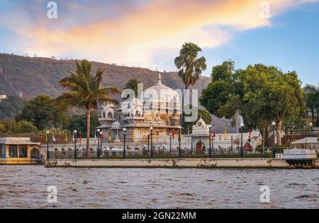 Jag Mandir an ancient palace built in the year 1628 on an island in the Lake Pichola at Udaipur, Rajasthan India Stock Photo