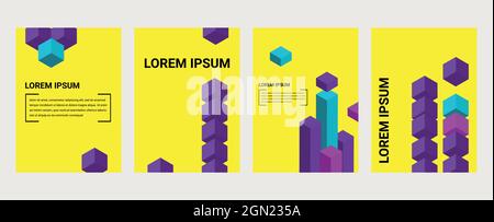 Blocks. Vector postcards set in isometric style Stock Vector