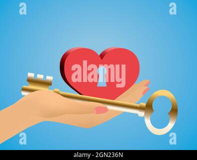 Find golden key to heart. Catch love. Vector illustration. EPS10. Stock Vector