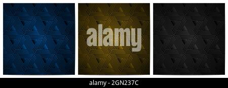 Set of abstract geometric pattern with stripes triangle shape elegant of blue,gold and black background Stock Vector