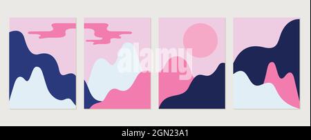 Vector illustrations set with abstract winter landscape Stock Vector