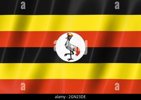 Uganda flag of silk-3D panoramic illustration Stock Photo