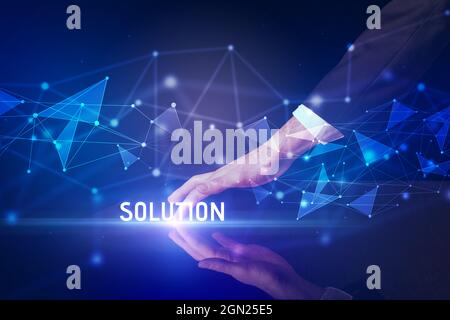 Businessman touching huge screen concept Stock Photo