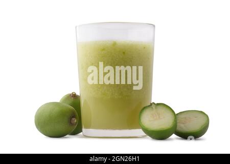 ambarella or june plum smoothie and fresh fruits, healthy drink isolated on white background Stock Photo