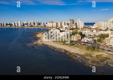 Aerial view of coastline and skyline, Punta del Este, Maldonado Department, Uruguay, South America Stock Photo