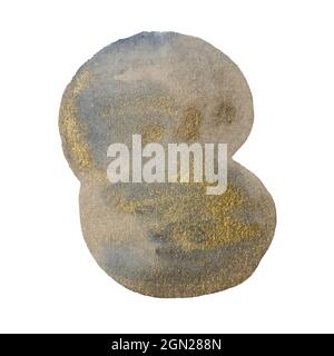 Golden add indigo watercolor abstract shape isolated on white background. Stock Vector