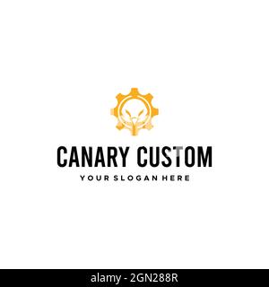 minimalist CANNARY CUSTOM gear bird logo design Stock Vector