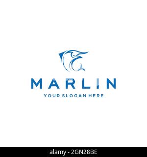 minimalist MARLIN fish animal creature logo design Stock Vector