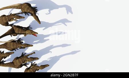 Velociraptor group, dinosaurs from the Cretaceous period, isolated on white background, 3d paleoart illustration Stock Photo