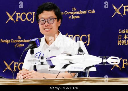 Tokyo, Japan. 22nd Sep, 2021. Tomohiro Fukuzawa CEO of the SkyDrive attends a news conference at The Foreign Correspondents' Club of Japan. CEO Fukuzawa set a goal to launch its flying cars to transport humans in 2025. (Credit Image: © Rodrigo Reyes Marin/ZUMA Press Wire) Stock Photo