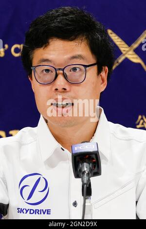 Tokyo, Japan. 22nd Sep, 2021. Tomohiro Fukuzawa CEO of the SkyDrive speaks during a news conference at The Foreign Correspondents' Club of Japan. CEO Fukuzawa set a goal to launch its flying cars to transport humans in 2025. (Credit Image: © Rodrigo Reyes Marin/ZUMA Press Wire) Stock Photo