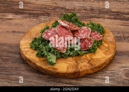 Iberian famous pork Fuet sausage slices Stock Photo