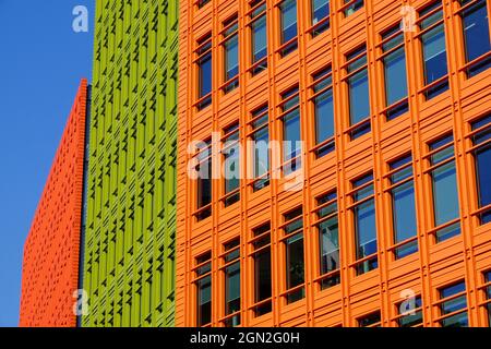 Brightly coloured Central St Giles buildings designed by Renzo Piano at Shaftesbury Ave and High Holborn in London, England