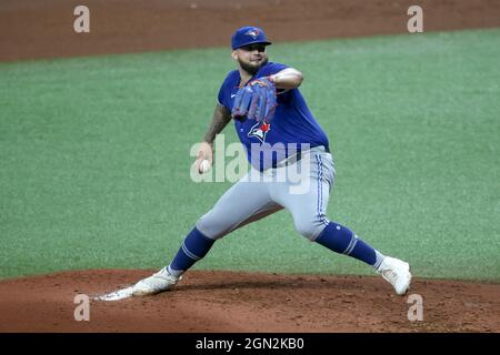 St. Petersburg, FL. USA;  Toronto Blue Jays starting pitcher Alek Manoah (6) delivers a pitch during a major league baseball game against the Tampa Ba Stock Photo